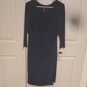 Chaps Blue Sheath Dress V-Neck 3/4 Sleeve